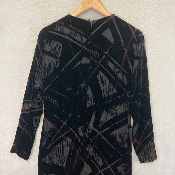 Linda Allard Ellen Tracy Velvet Burnout Dress Size 4 Silk Black Art Long Sleeve - Picture 13 of 15